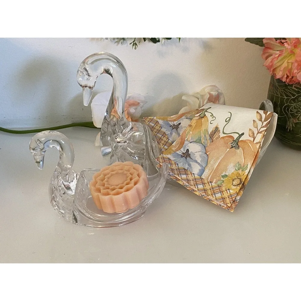 Vintage MCM Lucite Clear Swan Set of 2 Towel & Soap Holders 9